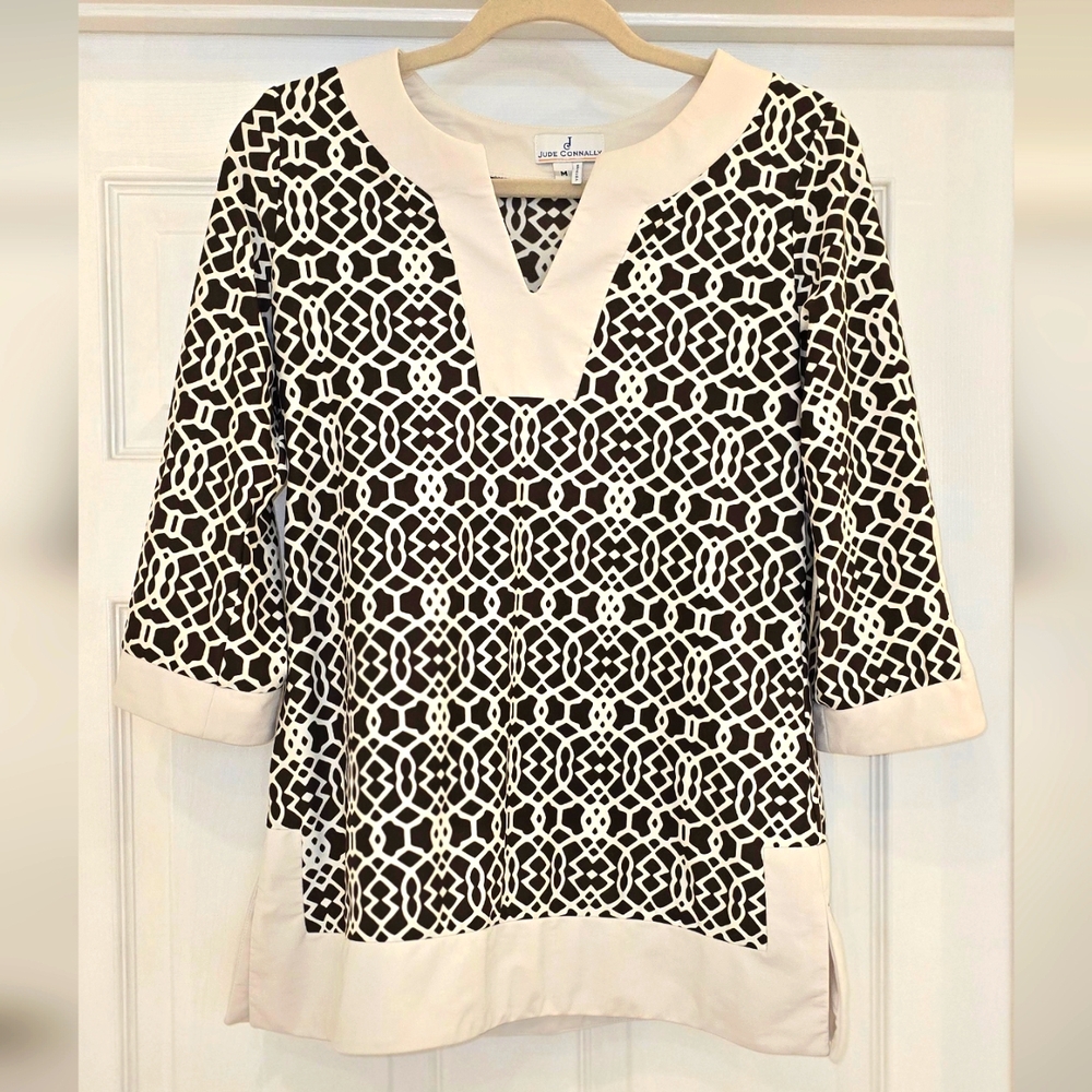 Jude Connally Geometric Brown and Cream Tunic